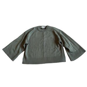 DKNY Jeans Dark Green Sweater Cropped Length Bell Sleeves Stretch Size Small